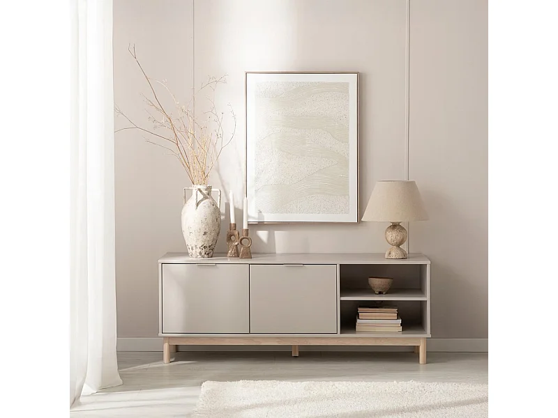 Meuble TV en laqué gris perle 140x53 cm-Elian