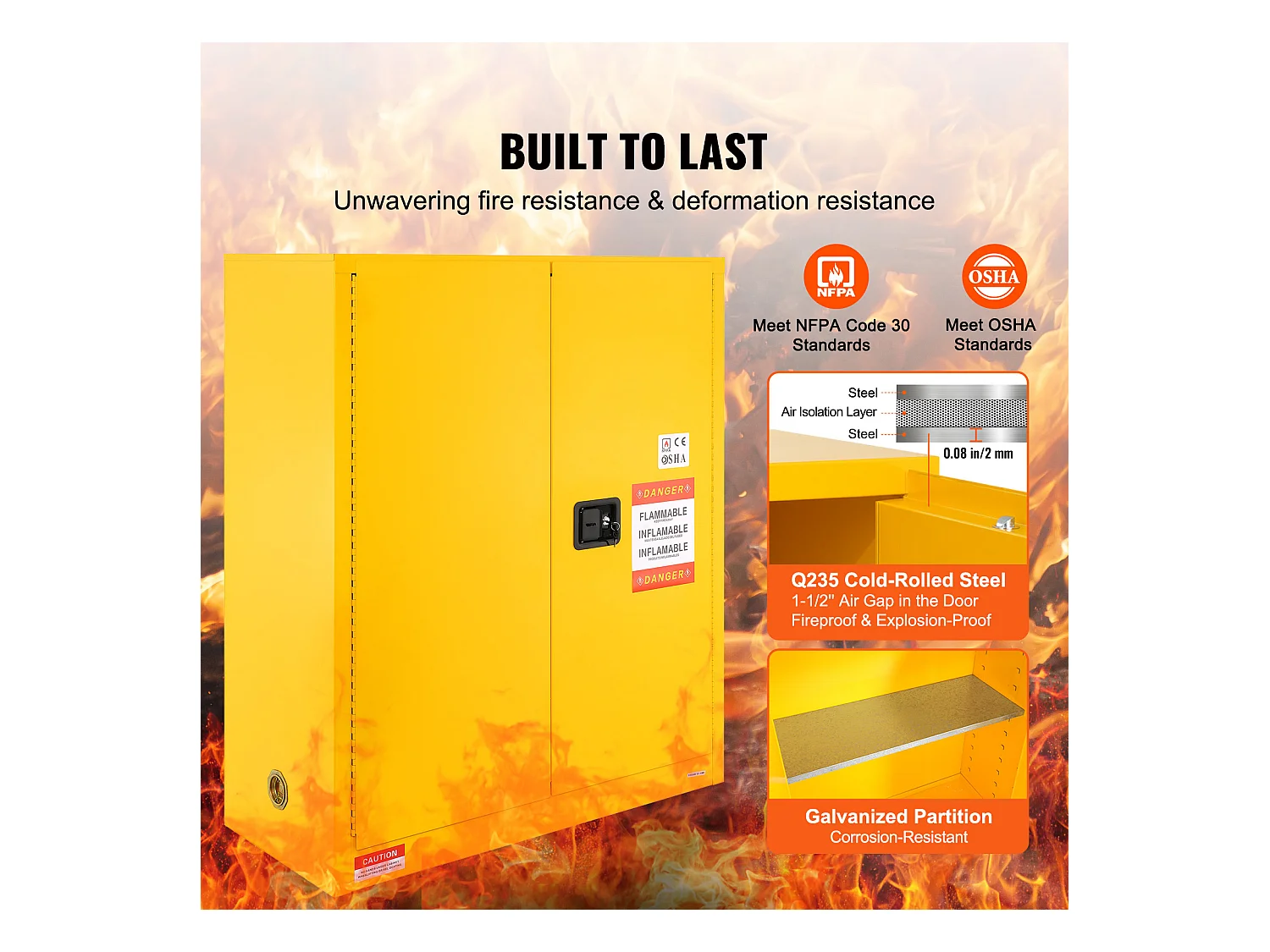 Armoire de Sécurité, SucceBuy Armoire de Sécurité Inflammable 114 L Jaune 109,5 × 46 × 127,3 cm Armoire Jaune