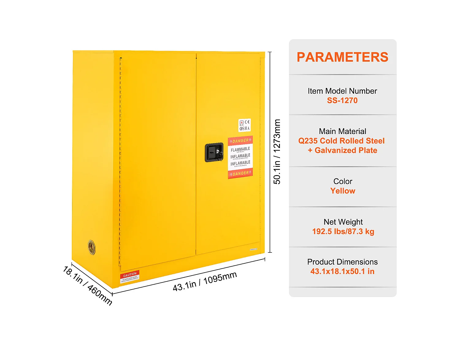 Armoire de Sécurité, SucceBuy Armoire de Sécurité Inflammable 114 L Jaune 109,5 × 46 × 127,3 cm Armoire Jaune