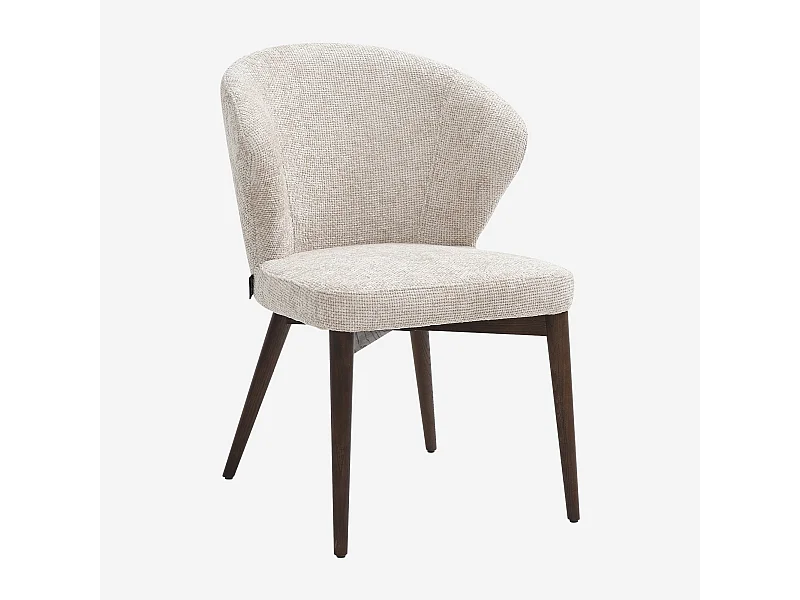 Habitat - Lot de 2 chaises en tissu chenille et bois massif couleur noyer - Crème - Luris