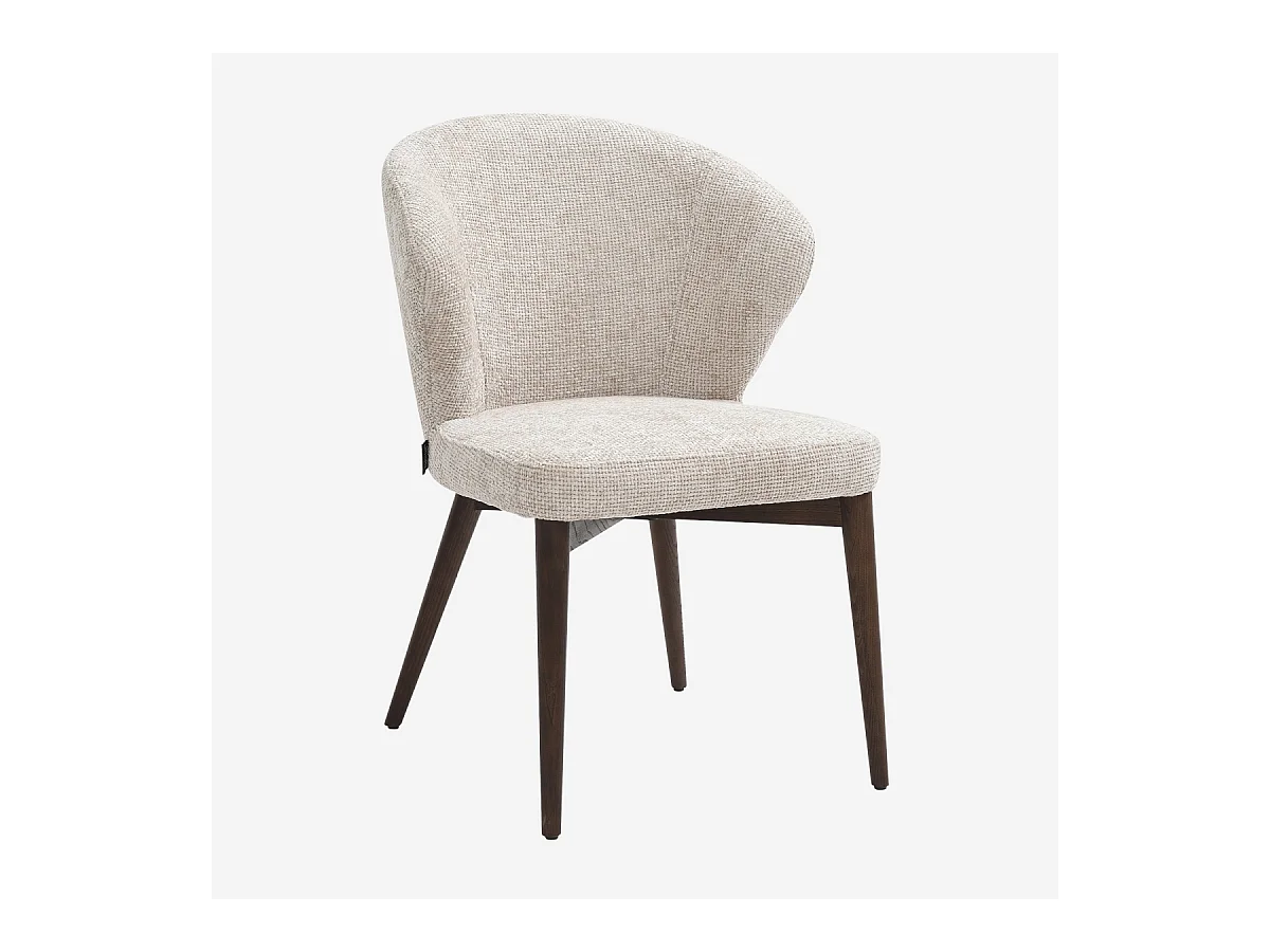 Habitat - Lot de 2 chaises en tissu chenille et bois massif couleur noyer - Crème - Luris