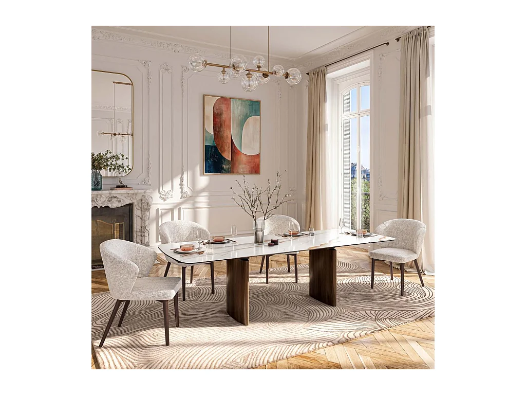 Habitat - Lot de 2 chaises en tissu chenille et bois massif couleur noyer - Crème - Luris