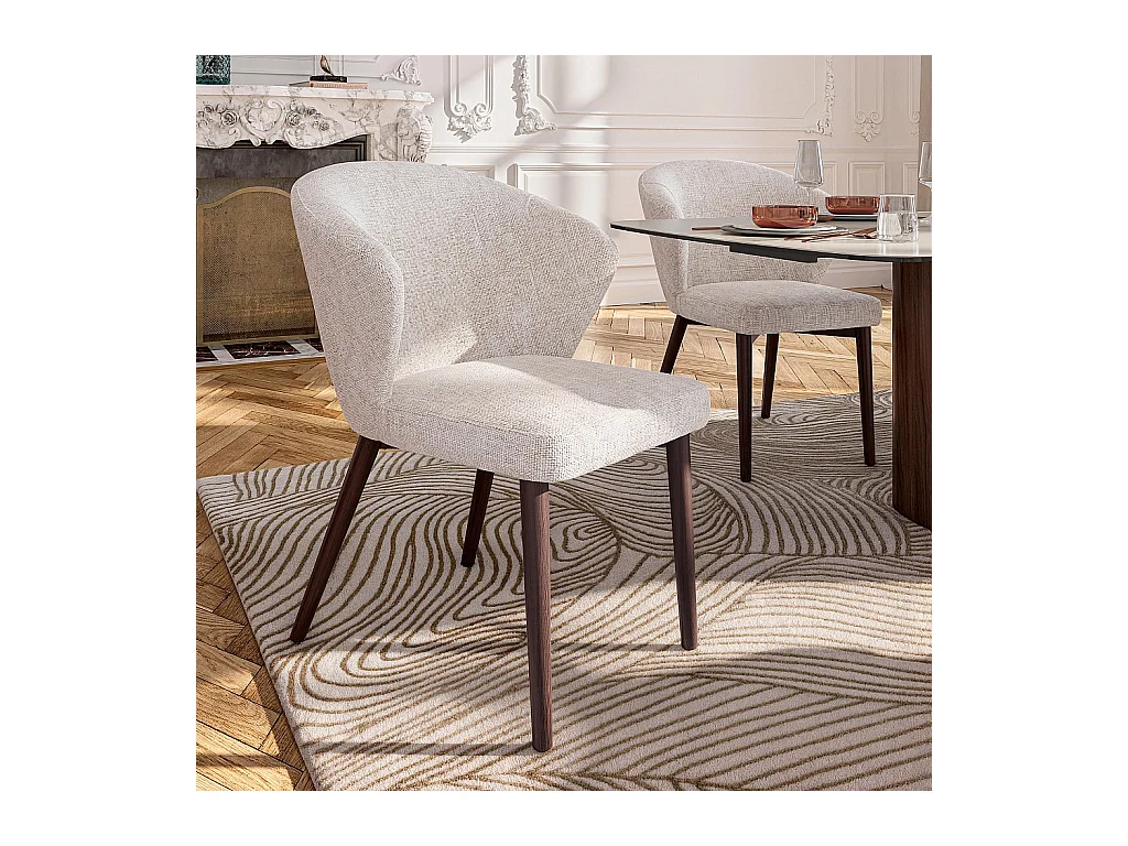 Habitat - Lot de 2 chaises en tissu chenille et bois massif couleur noyer - Crème - Luris