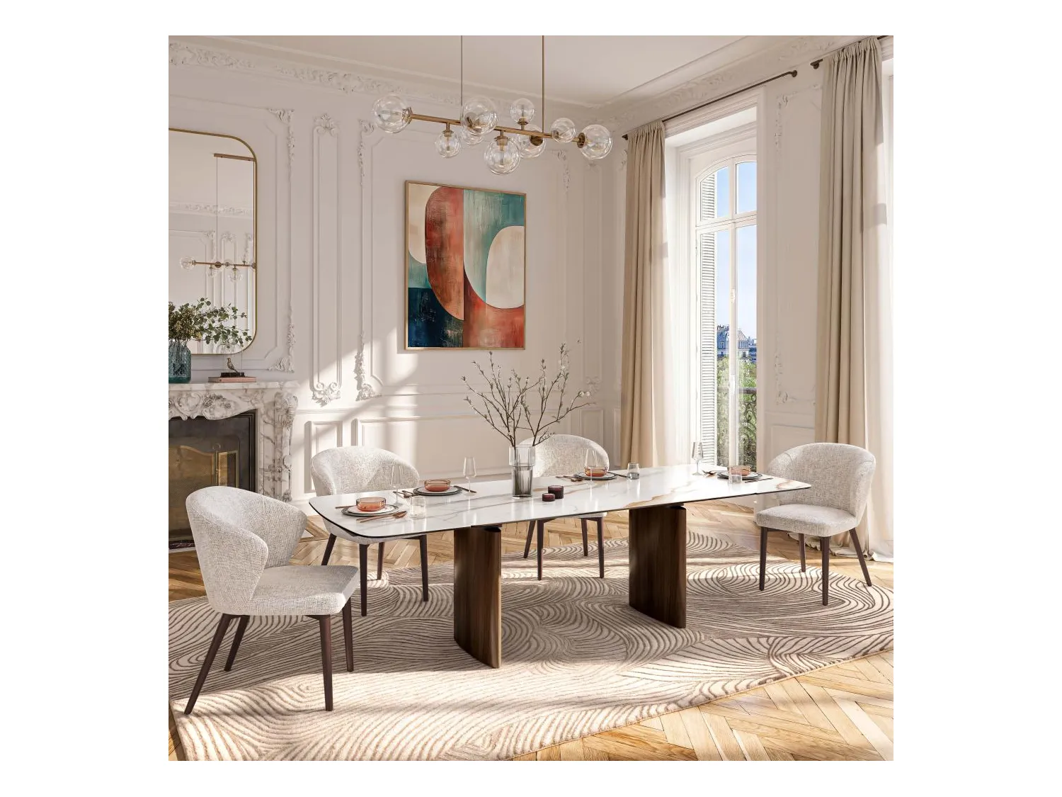 Habitat - Lot de 2 chaises en tissu chenille et bois massif couleur noyer - Crème - Luris