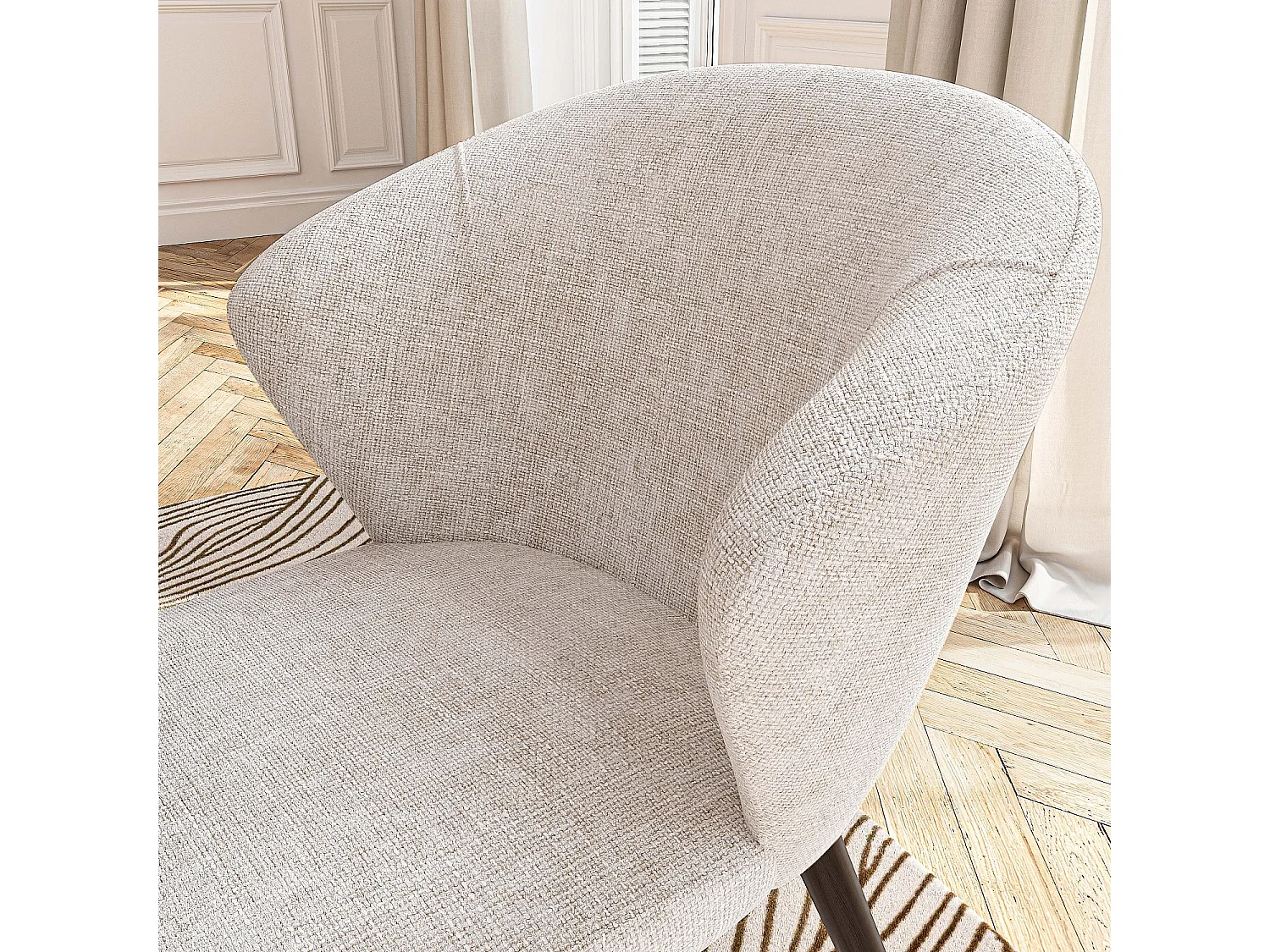 Lot de 2 chaises en tissu chenille et bois massif couleur noyer - Crème