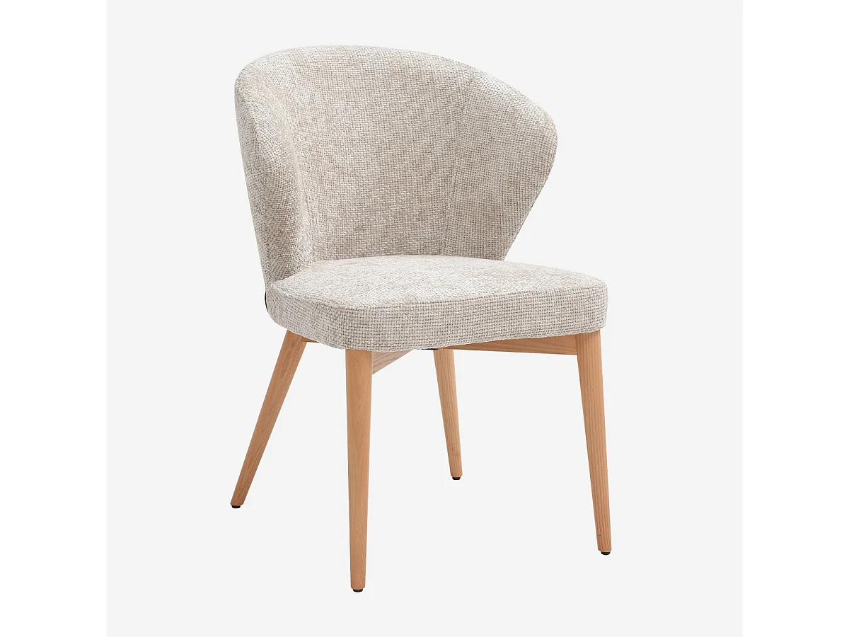 Habitat - Lot de 2 chaises en tissu chenille et bois massif couleur chêne - Crème - Luris