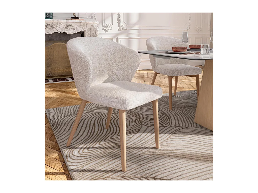 Habitat - Lot de 2 chaises en tissu chenille et bois massif couleur chêne - Crème - Luris