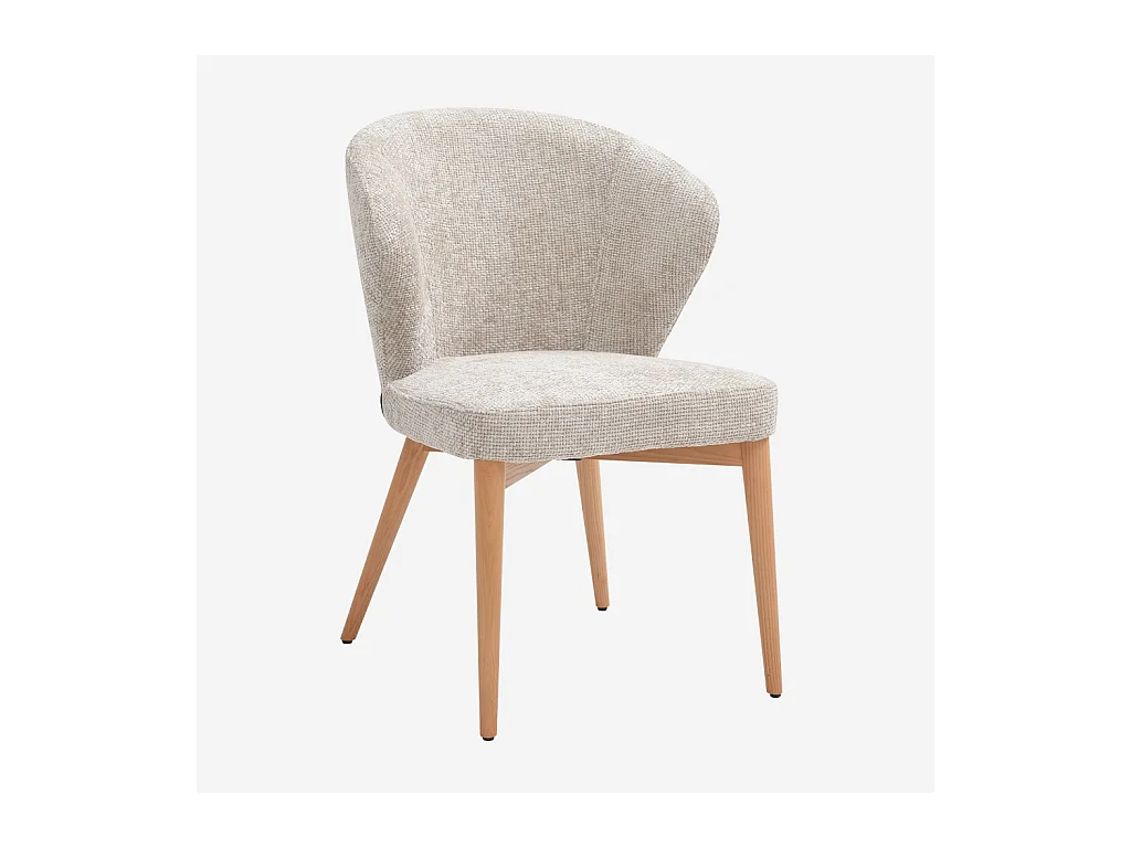 Habitat - Lot de 2 chaises en tissu chenille et bois massif couleur chêne - Crème - Luris