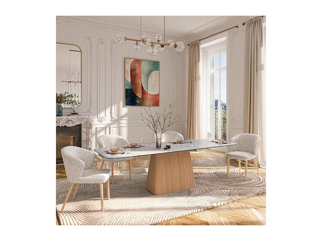 Habitat - Lot de 2 chaises en tissu chenille et bois massif couleur chêne - Crème - Luris