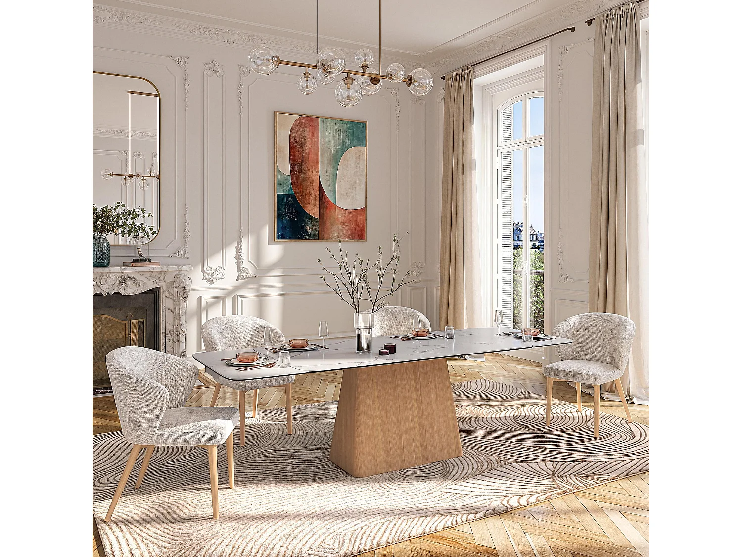 Habitat - Lot de 2 chaises en tissu chenille et bois massif couleur chêne - Crème - Luris