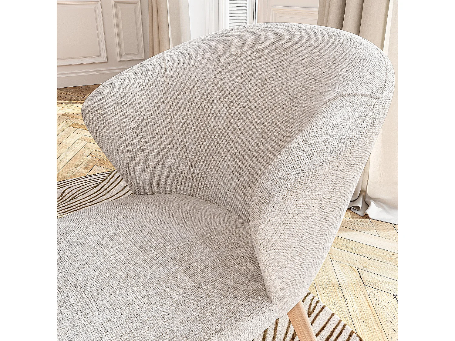 Lot de 2 chaises en tissu chenille et bois massif couleur chêne - Crème