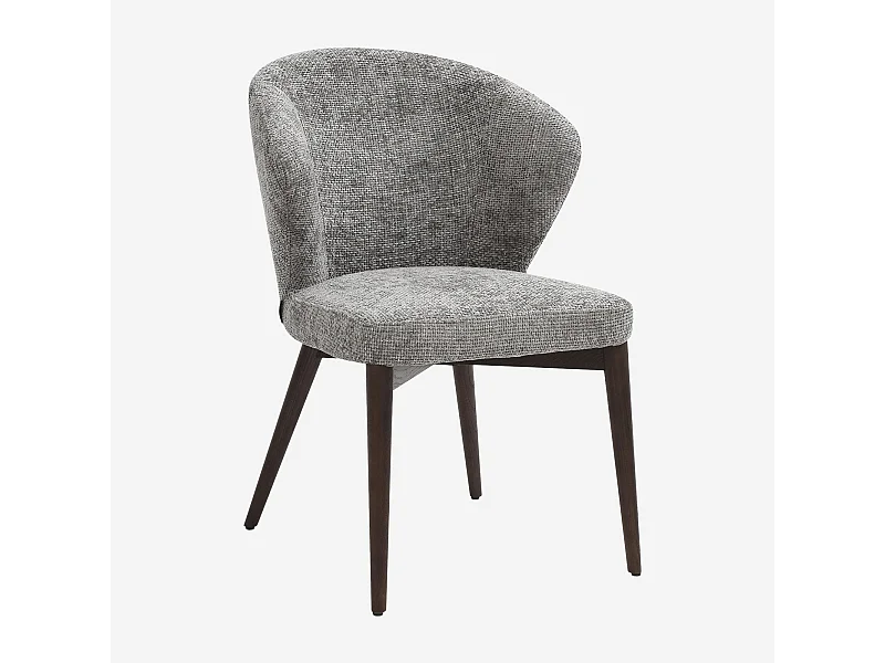 Habitat - Lot de 2 chaises en tissu chenille et bois massif couleur noyer - Gris argent - Luris