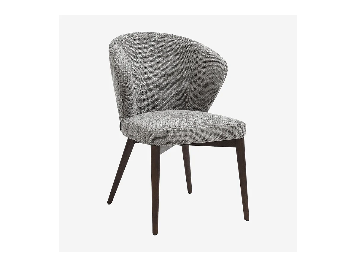 Habitat - Lot de 2 chaises en tissu chenille et bois massif couleur noyer - Gris argent - Luris