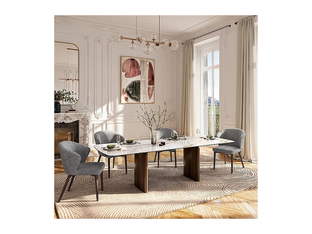 Habitat - Lot de 2 chaises en tissu chenille et bois massif couleur noyer - Gris argent - Luris