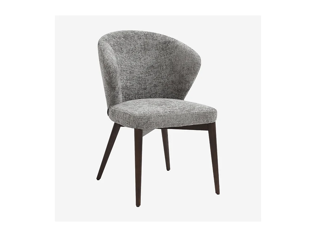 Habitat - Lot de 2 chaises en tissu chenille et bois massif couleur noyer - Gris argent - Luris