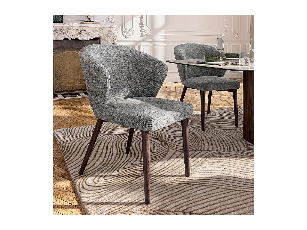 Habitat - Lot de 2 chaises en tissu chenille et bois massif couleur noyer - Gris argent - Luris