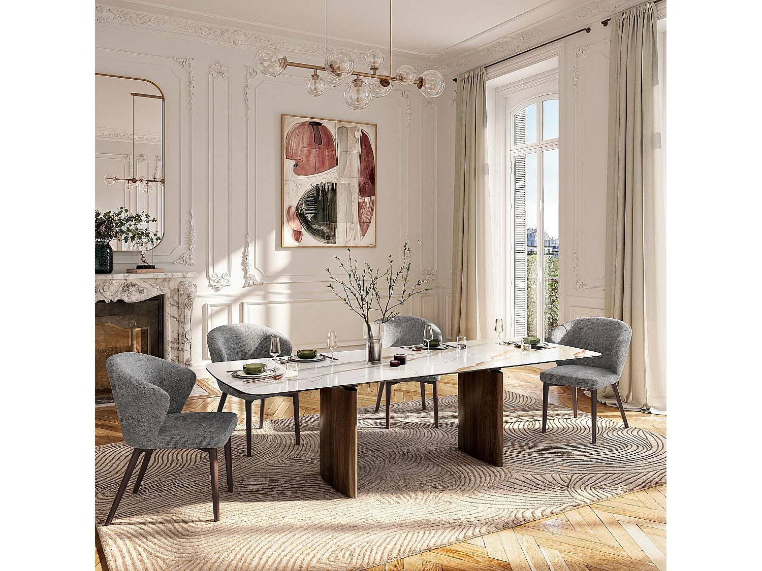 Habitat - Lot de 2 chaises en tissu chenille et bois massif couleur noyer - Gris argent - Luris