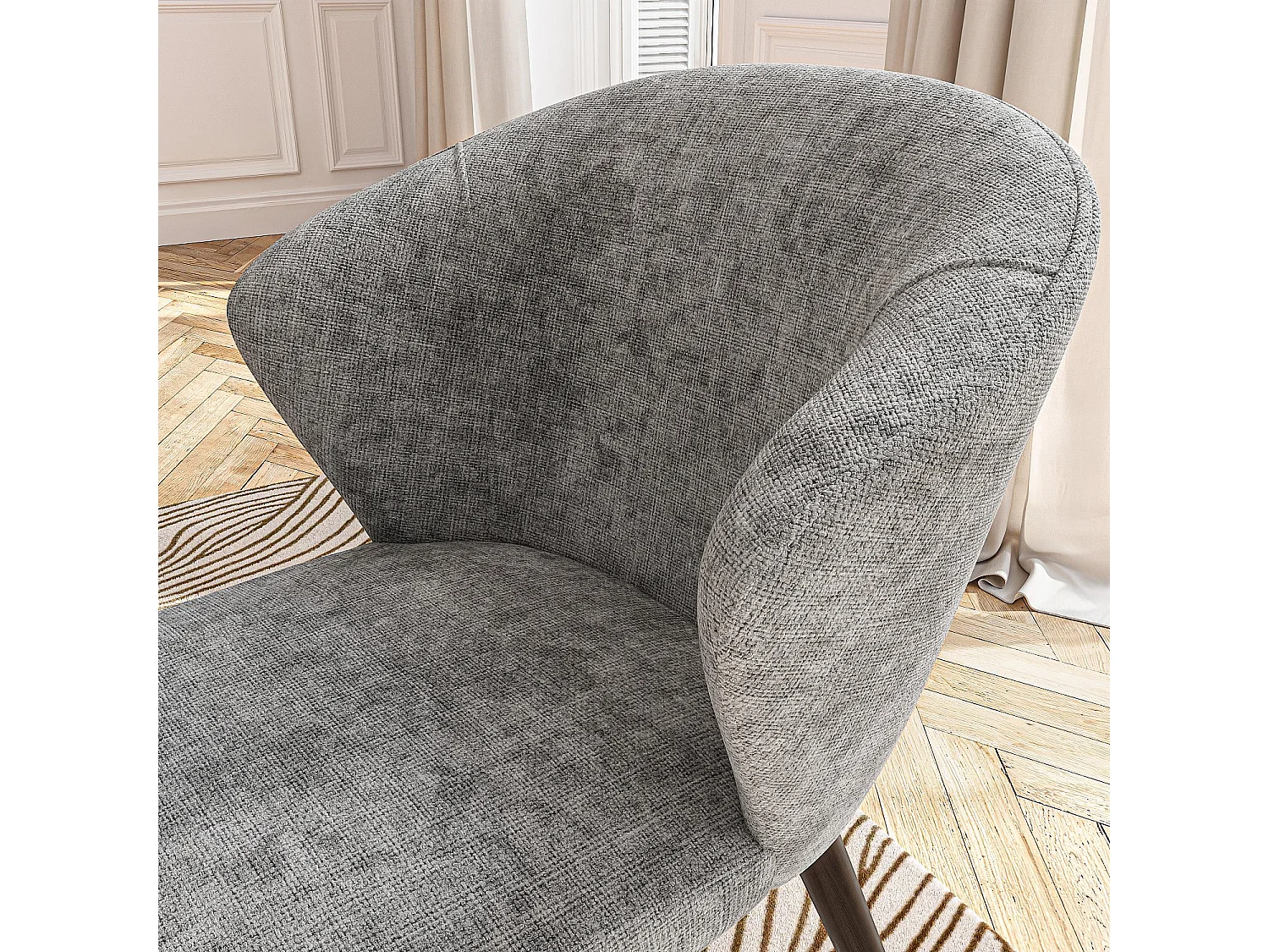 Lot de 2 chaises en tissu chenille et bois massif couleur noyer - Gris argent