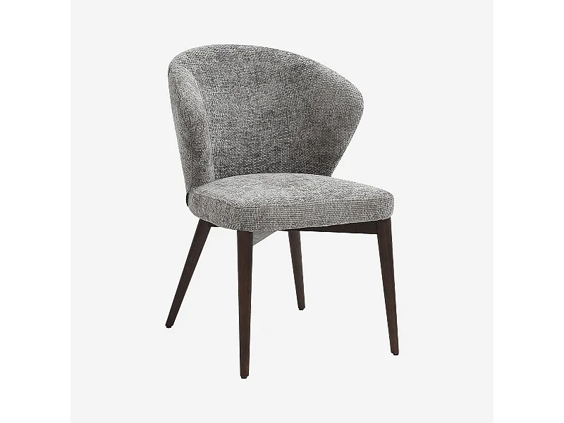 Habitat - Lot de 2 chaises en tissu chenille et bois massif couleur noyer - Gris argent - Luris