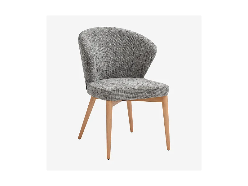 Habitat - Lot de 2 chaises en tissu chenille et bois massif couleur chêne - Gris argent - Luris