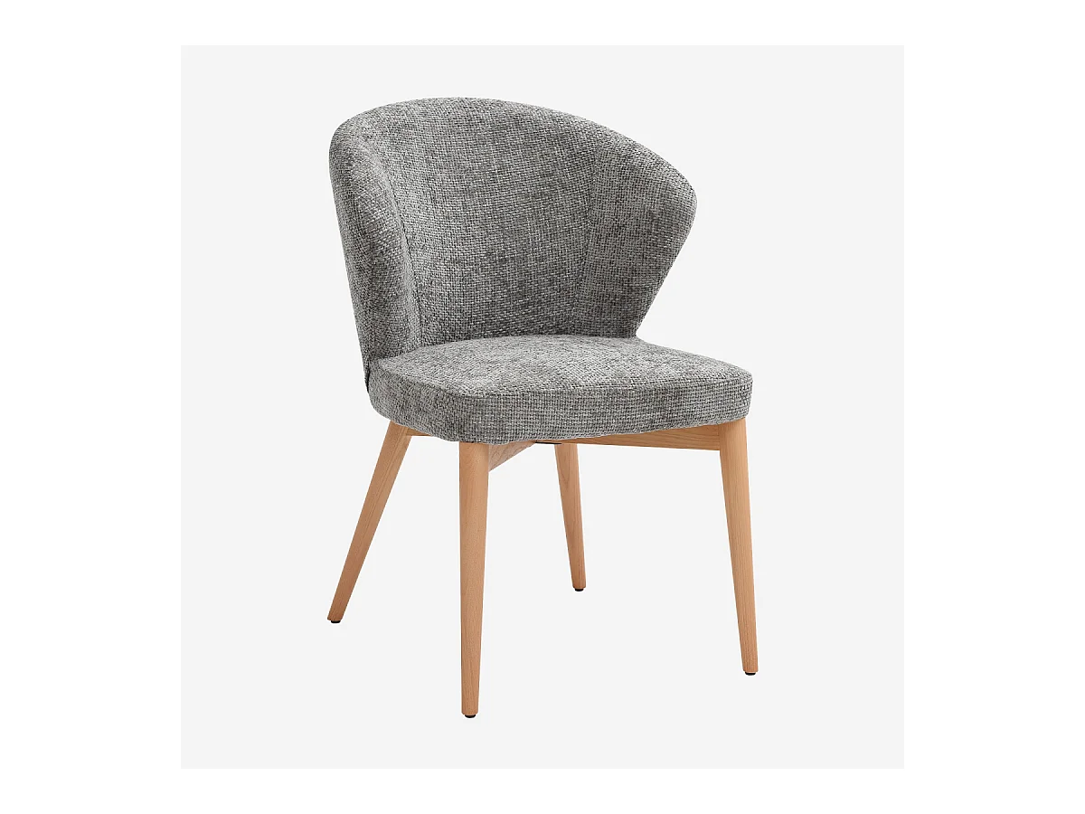 Habitat - Lot de 2 chaises en tissu chenille et bois massif couleur chêne - Gris argent - Luris