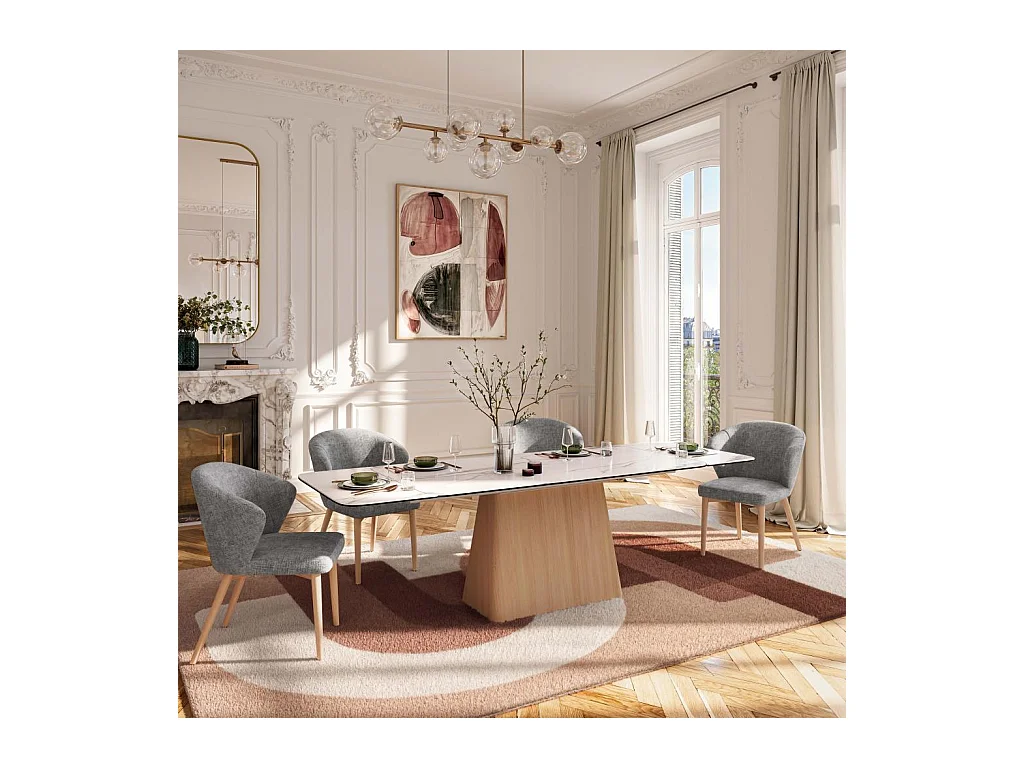 Habitat - Lot de 2 chaises en tissu chenille et bois massif couleur chêne - Gris argent - Luris