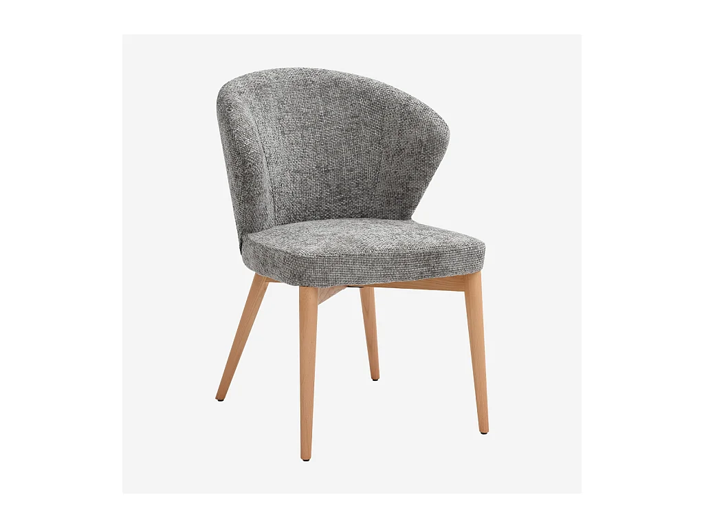 Habitat - Lot de 2 chaises en tissu chenille et bois massif couleur chêne - Gris argent - Luris