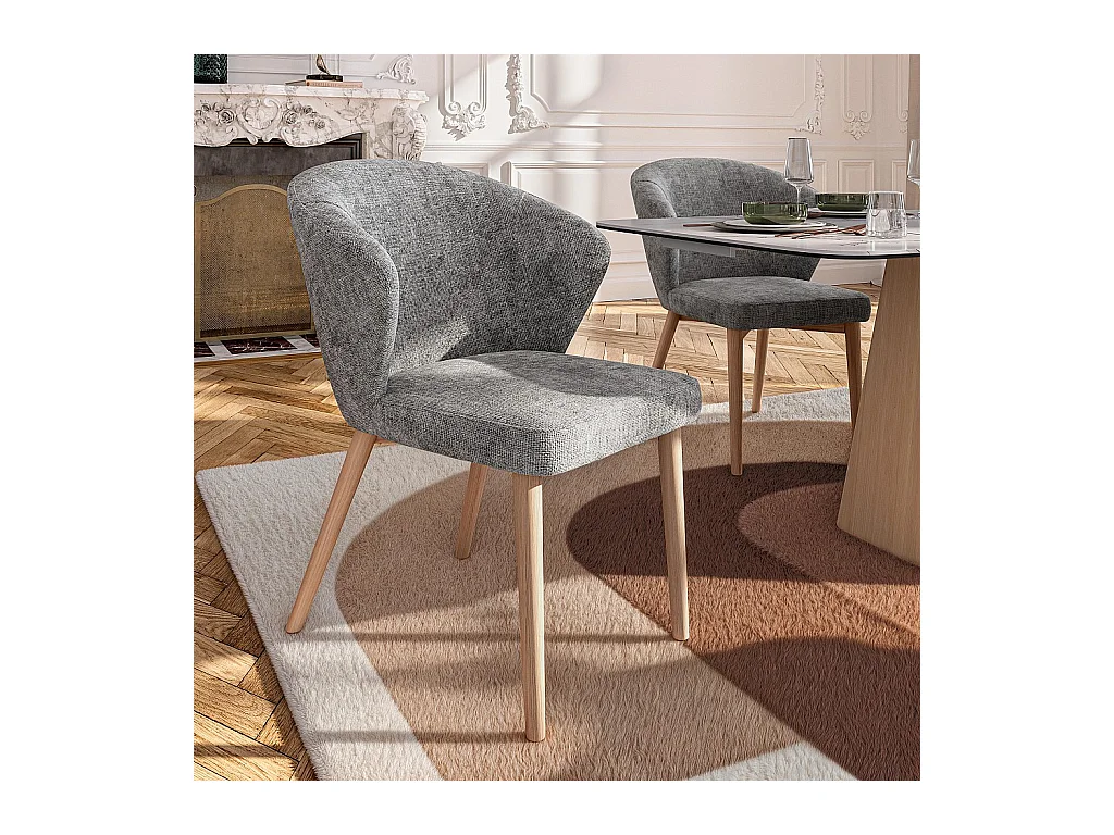 Habitat - Lot de 2 chaises en tissu chenille et bois massif couleur chêne - Gris argent - Luris