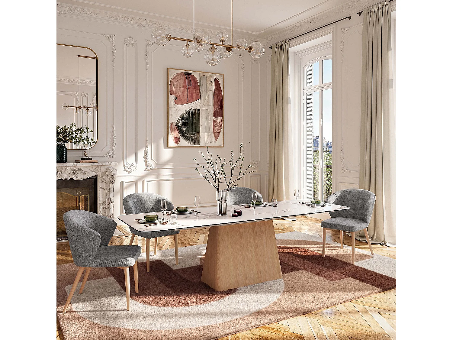 Habitat - Lot de 2 chaises en tissu chenille et bois massif couleur chêne - Gris argent - Luris