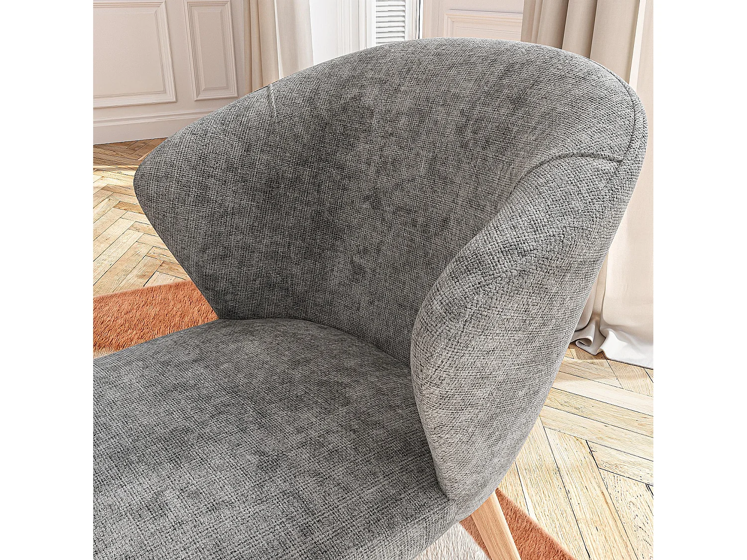 Lot de 2 chaises en tissu chenille et bois massif couleur chêne - Gris argent