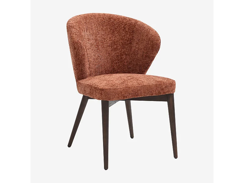 Habitat - Lot de 2 chaises en tissu chenille et bois massif couleur noyer - Terracotta - Luris