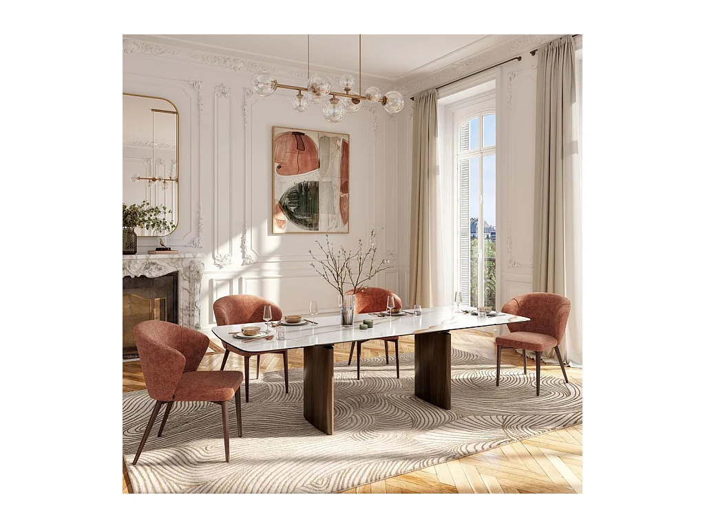 Habitat - Lot de 2 chaises en tissu chenille et bois massif couleur noyer - Terracotta - Luris