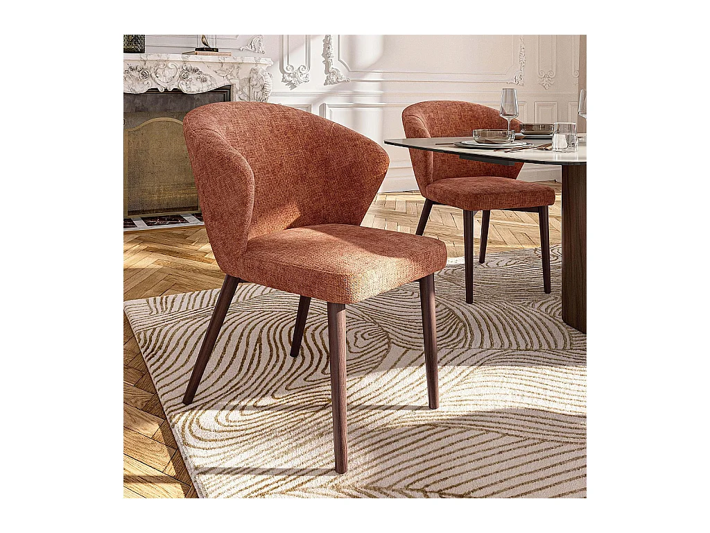 Habitat - Lot de 2 chaises en tissu chenille et bois massif couleur noyer - Terracotta - Luris