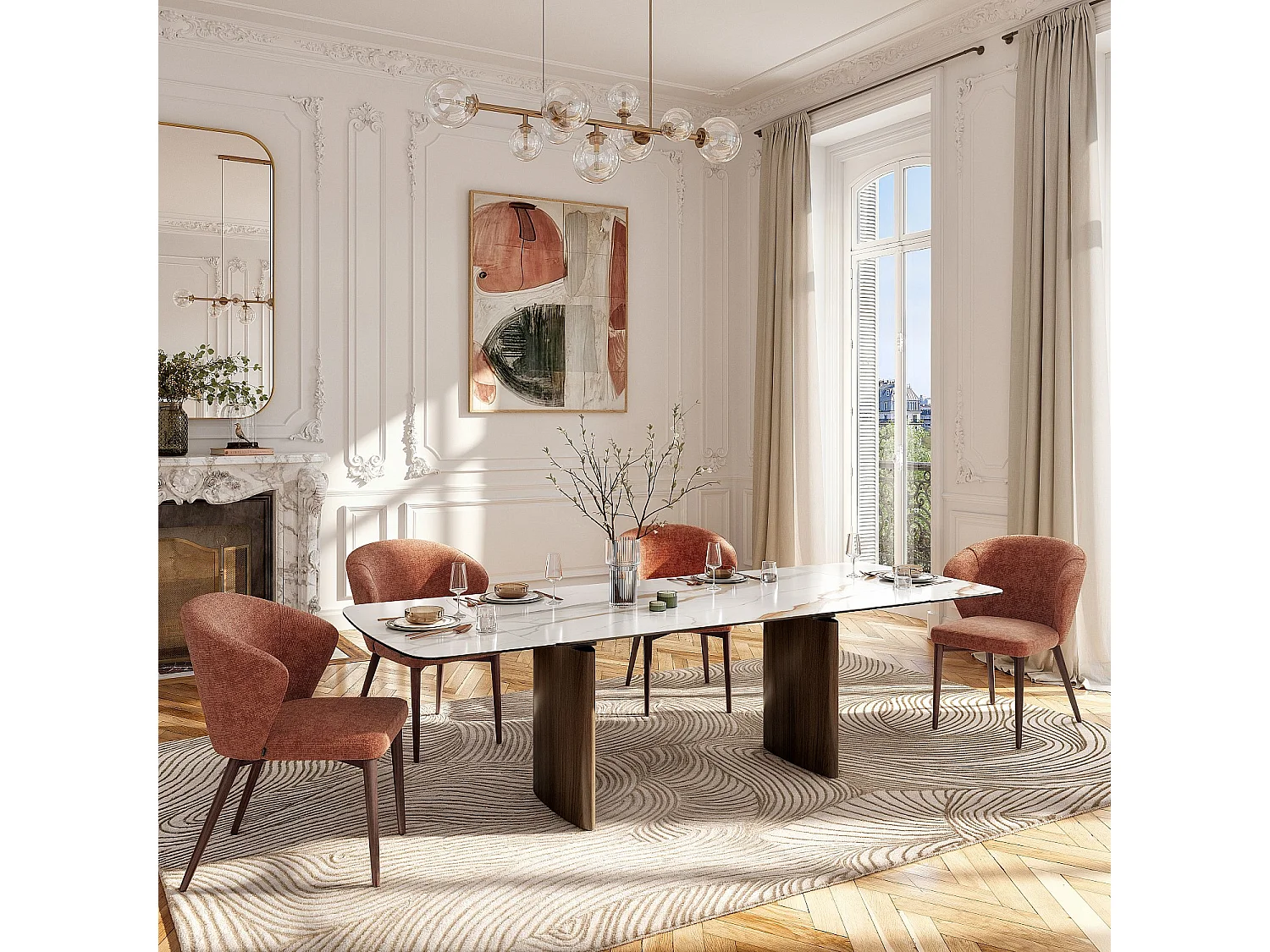 Lot de 2 chaises en tissu chenille et bois massif finition noyer - Terracotta