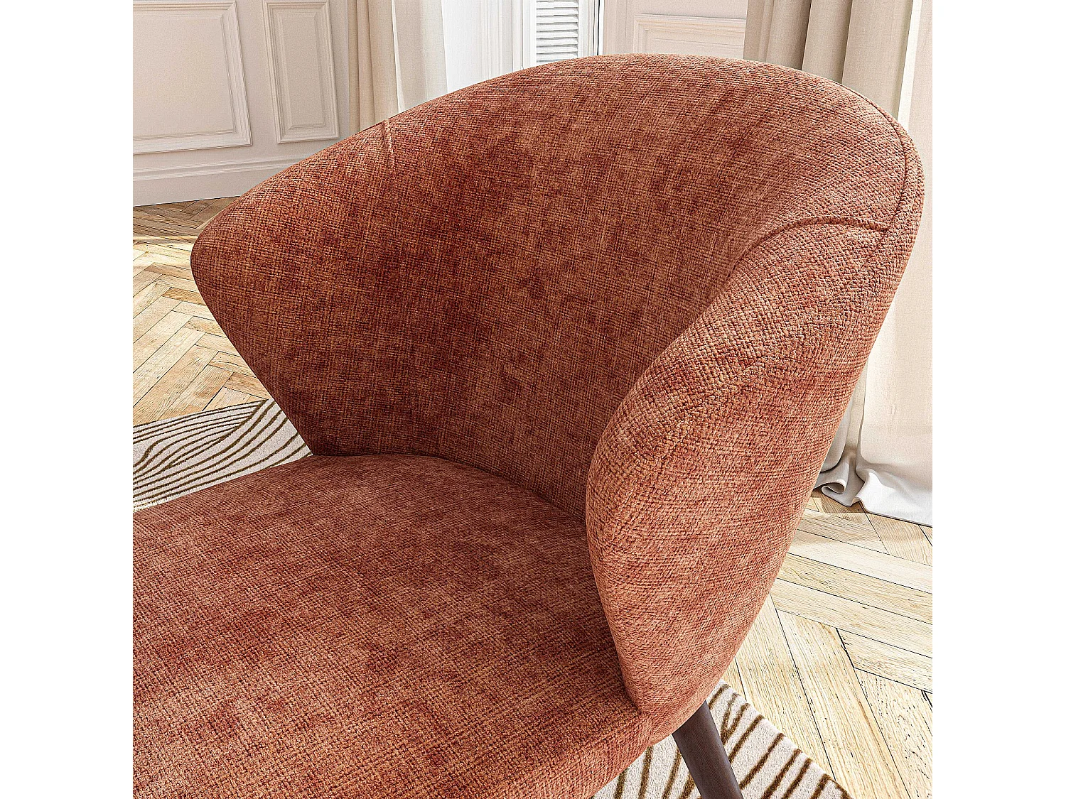 Lot de 2 chaises en tissu chenille et bois massif finition noyer - Terracotta