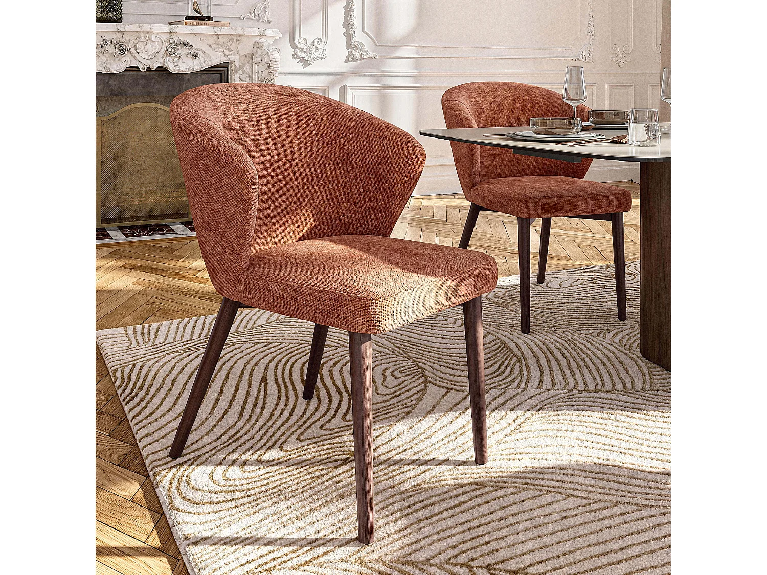 Lot de 2 chaises en tissu chenille et bois massif finition noyer - Terracotta