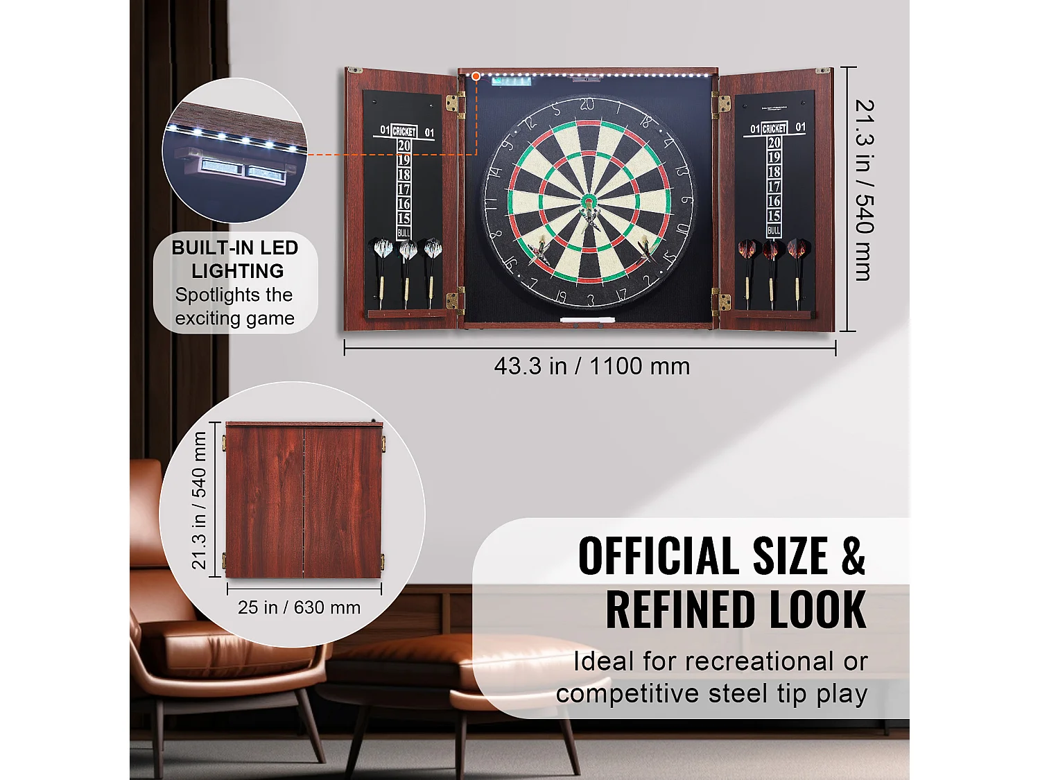 Ensemble Cible de Fléchettes SucceBuy, Taille Officielle, Fléchettes à Pointe en Acier, avec Accessoires