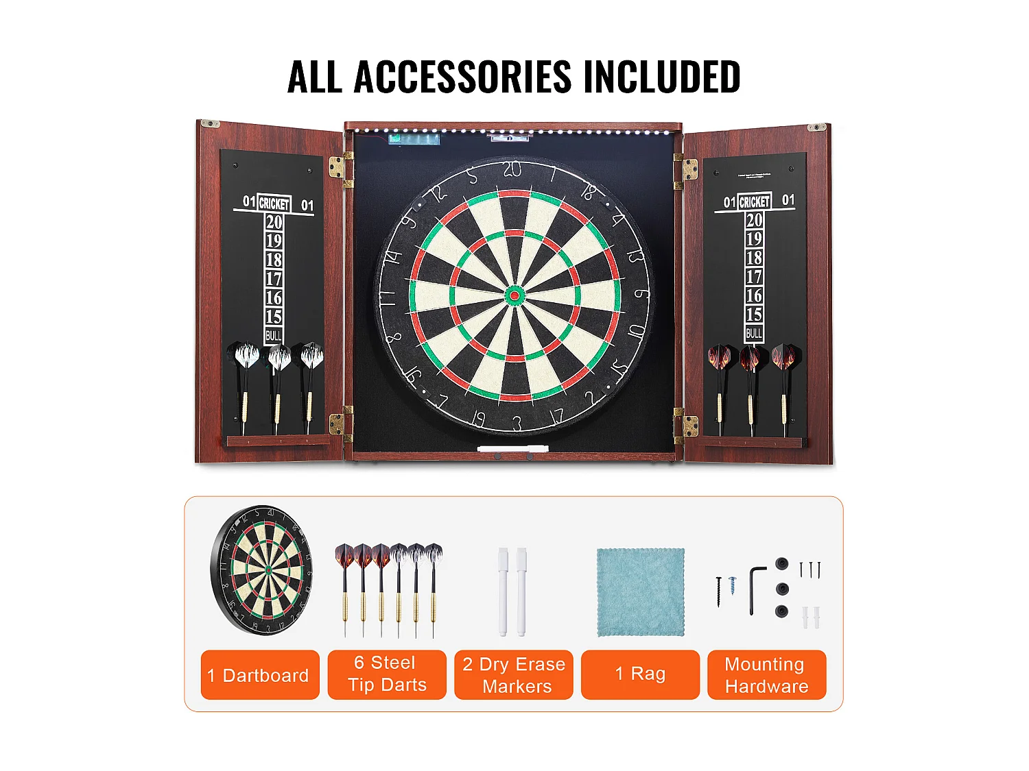 Ensemble Cible de Fléchettes SucceBuy, Taille Officielle, Fléchettes à Pointe en Acier, avec Accessoires