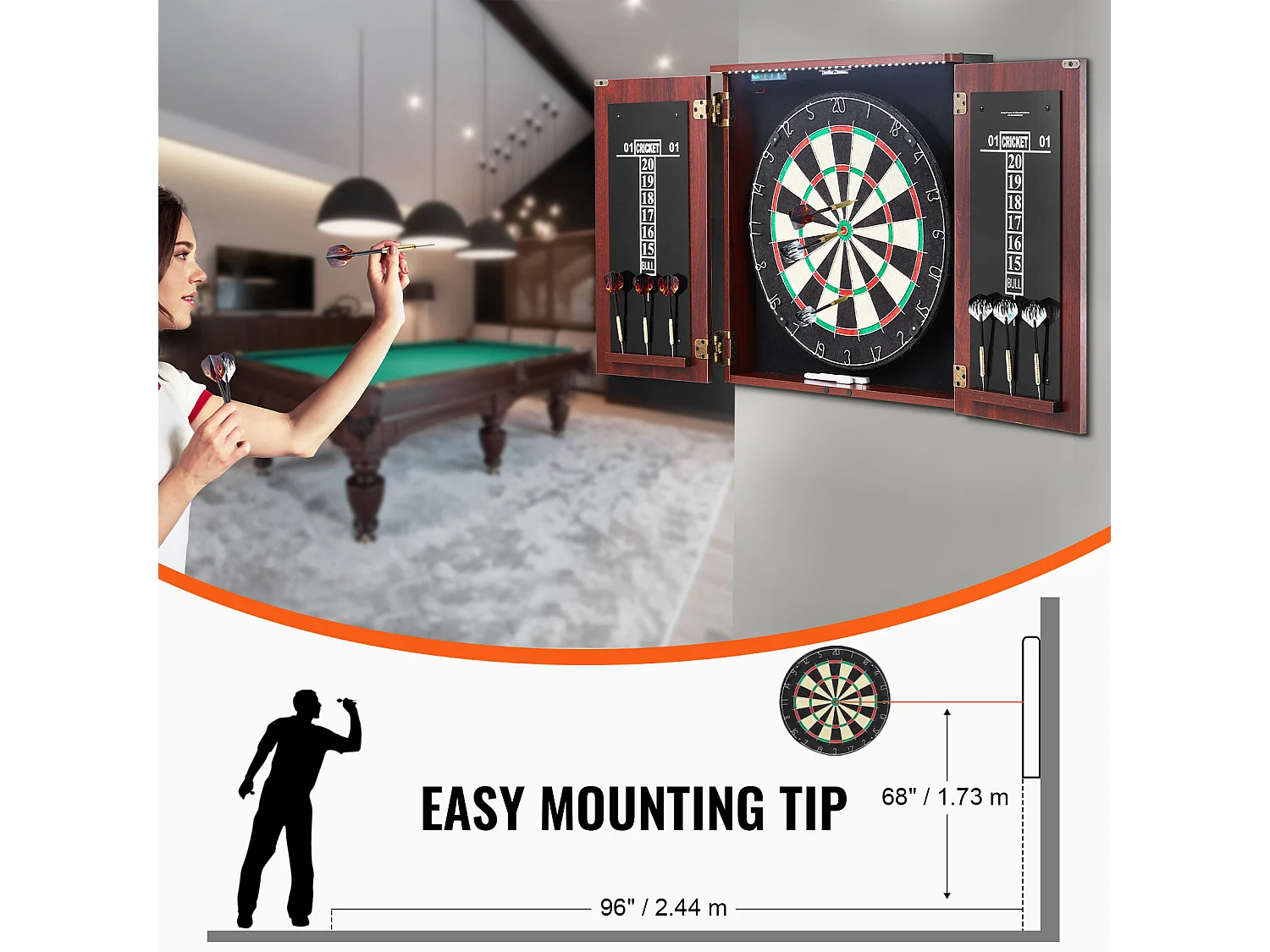 Ensemble Cible de Fléchettes SucceBuy, Taille Officielle, Fléchettes à Pointe en Acier, avec Accessoires