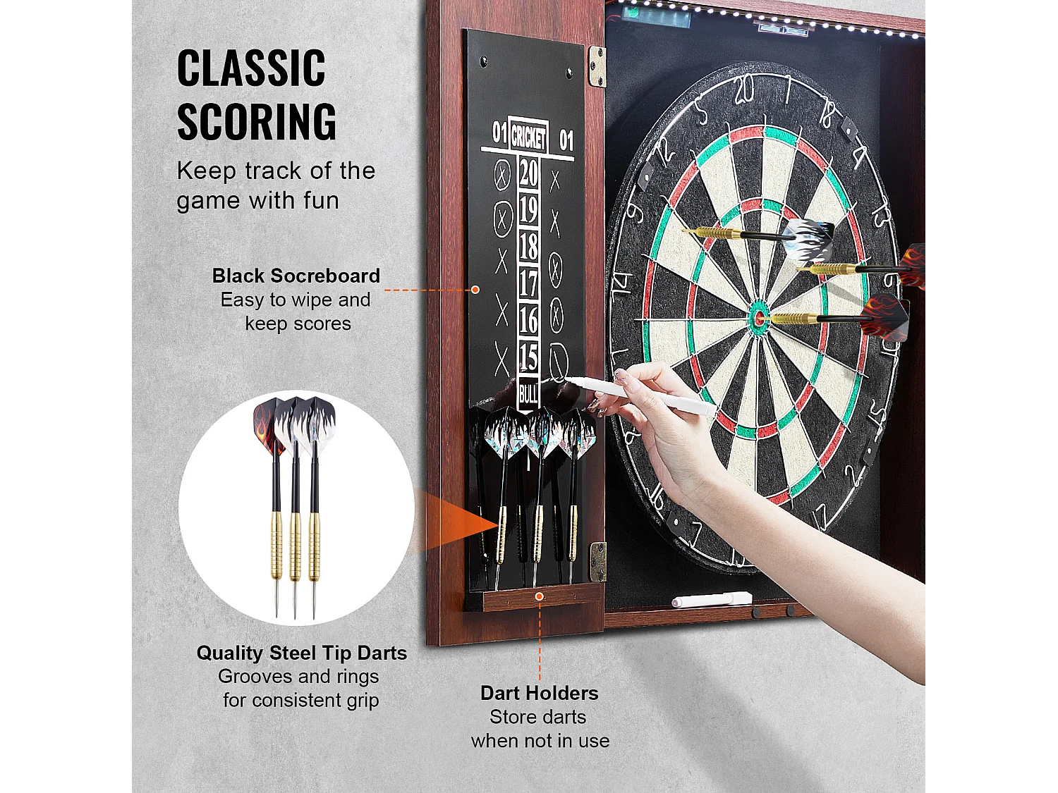 Ensemble Cible de Fléchettes SucceBuy, Taille Officielle, Fléchettes à Pointe en Acier, avec Accessoires
