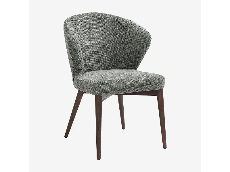 Habitat - Lot de 2 chaises en tissu chenille et bois massif couleur noyer - Vert sapin - Luris