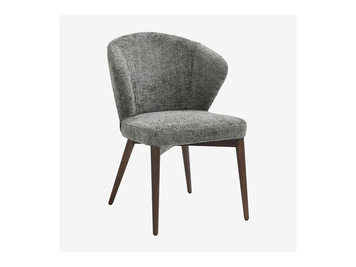 Habitat - Lot de 2 chaises en tissu chenille et bois massif couleur noyer - Vert sapin - Luris