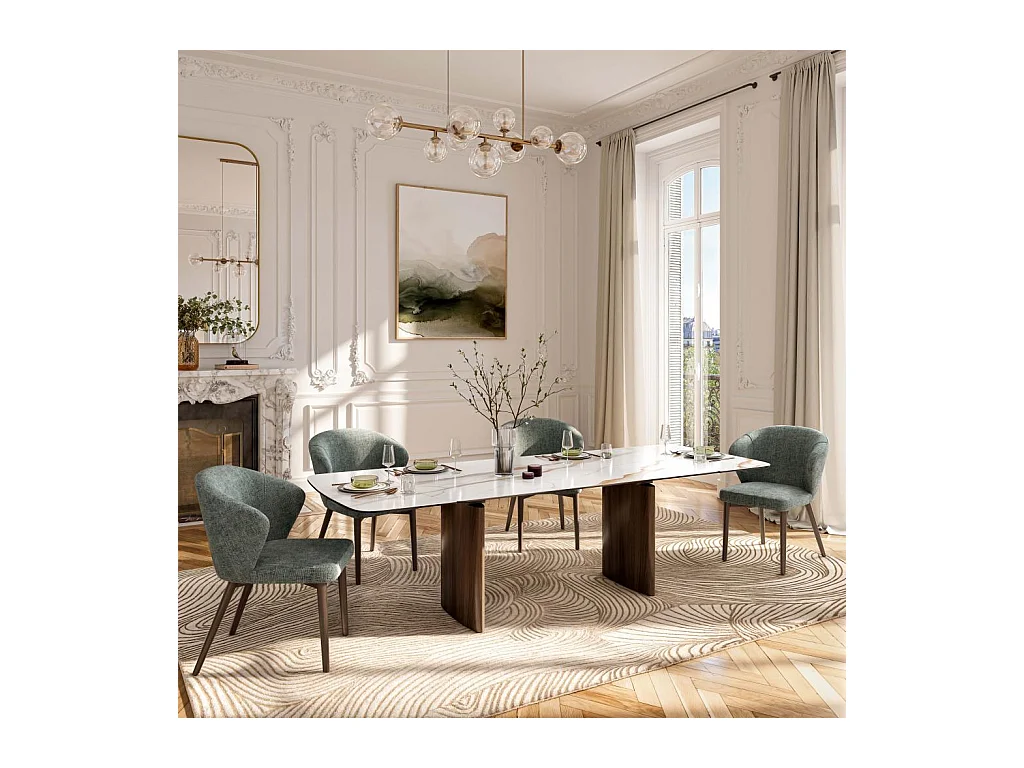 Habitat - Lot de 2 chaises en tissu chenille et bois massif couleur noyer - Vert sapin - Luris