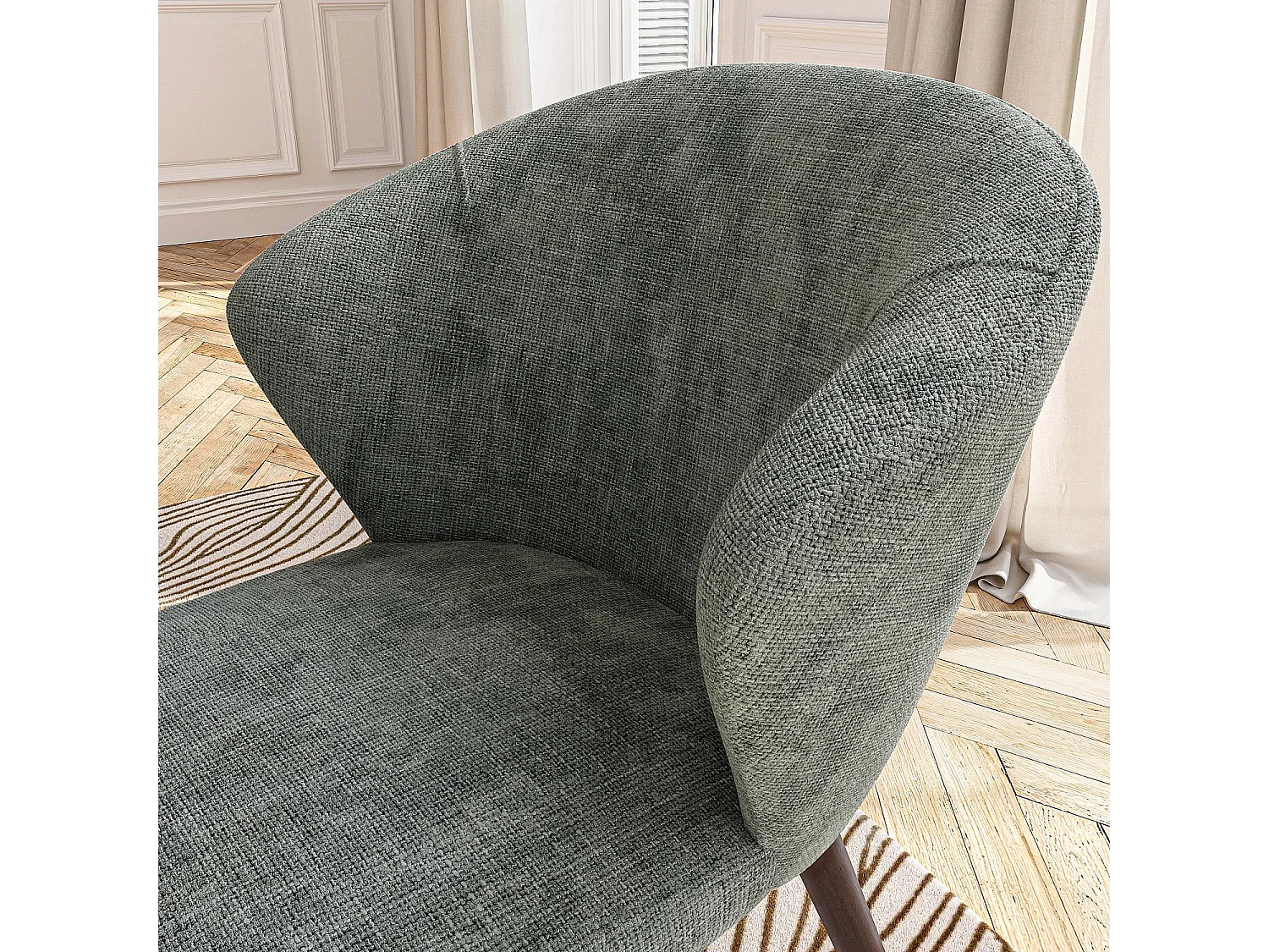 Lot de 2 chaises en tissu chenille et bois massif finition noyer - Vert sapin