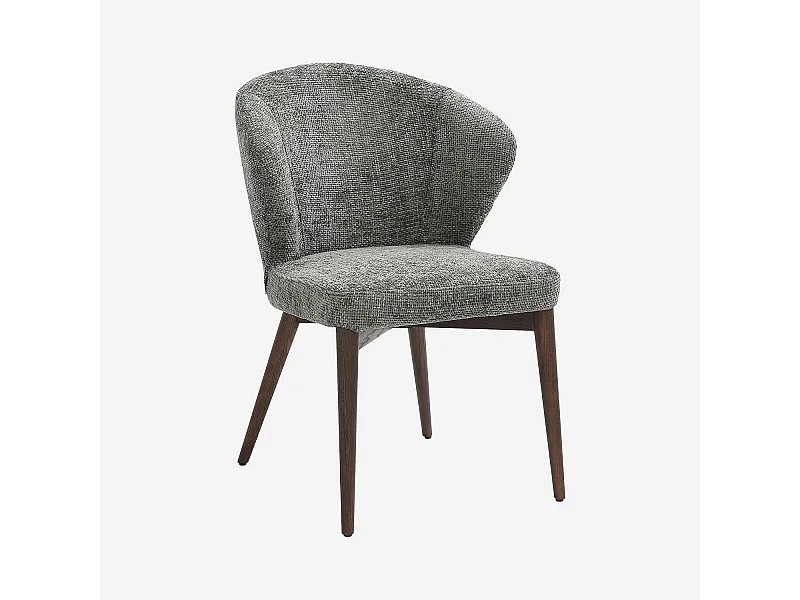 Habitat - Lot de 2 chaises en tissu chenille et bois massif couleur noyer - Vert sapin - Luris