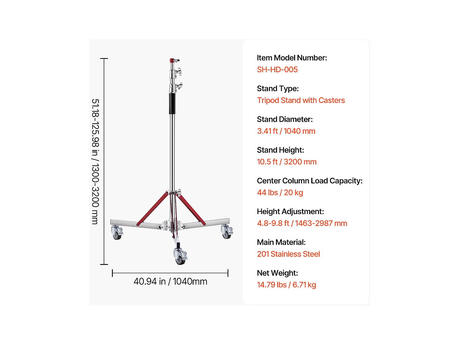 Support d'Éclairage Robuste SucceBuy avec Roulettes, Trépied de 320 cm