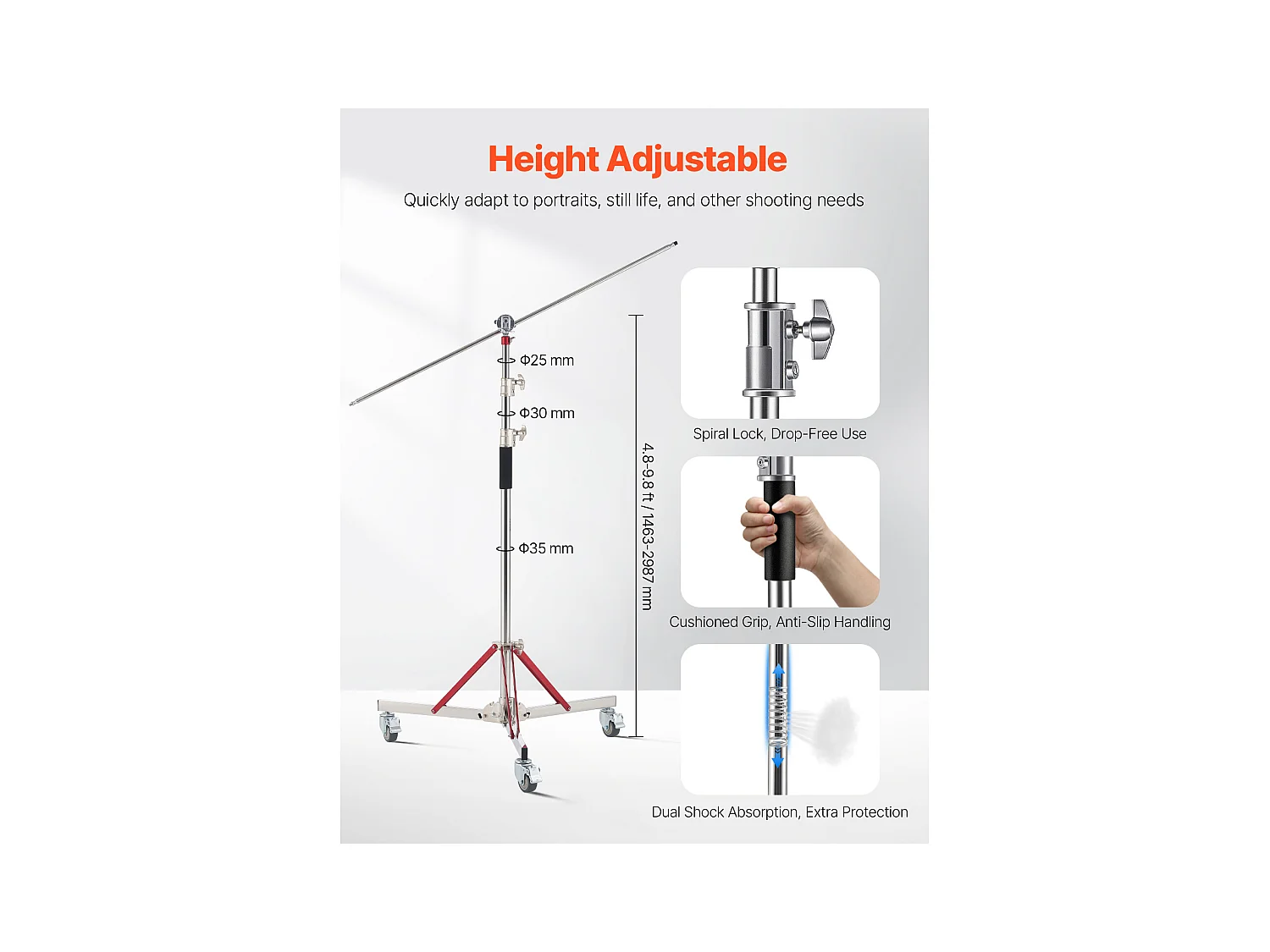 Support d'Éclairage Robuste SucceBuy avec Roulettes, Trépied de 320 cm