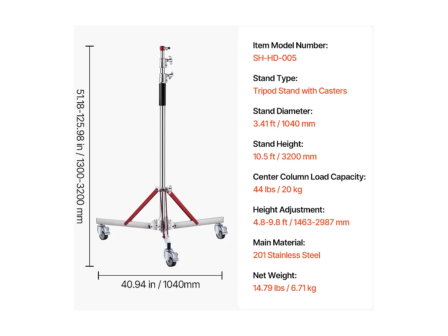 Support d'Éclairage Robuste SucceBuy avec Roulettes, Trépied de 320 cm