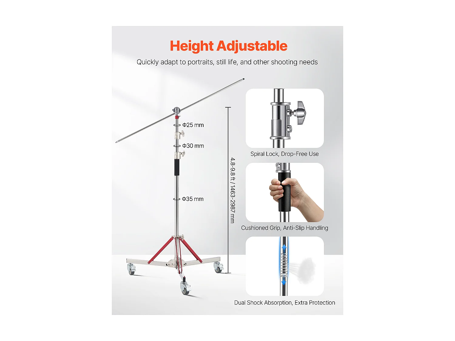 Support d'Éclairage Robuste SucceBuy avec Roulettes, Trépied de 320 cm