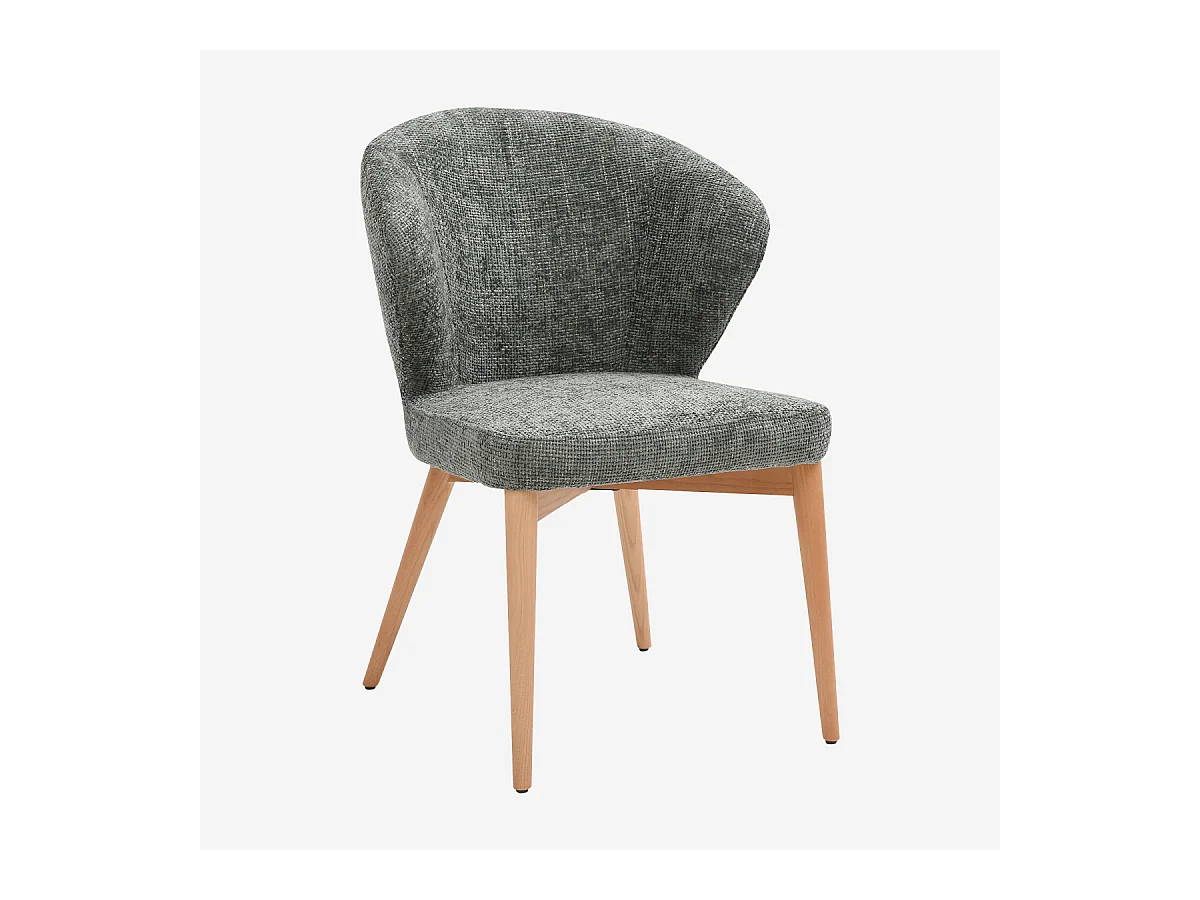 Habitat - Lot de 2 chaises en tissu chenille et bois massif couleur chêne - Vert sapin - Luris